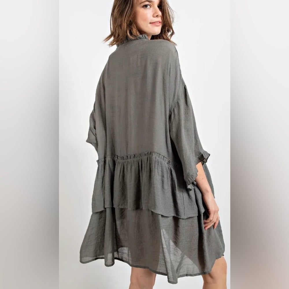 824. Easel Gray-Green Ruffled Kimono Cardigan
