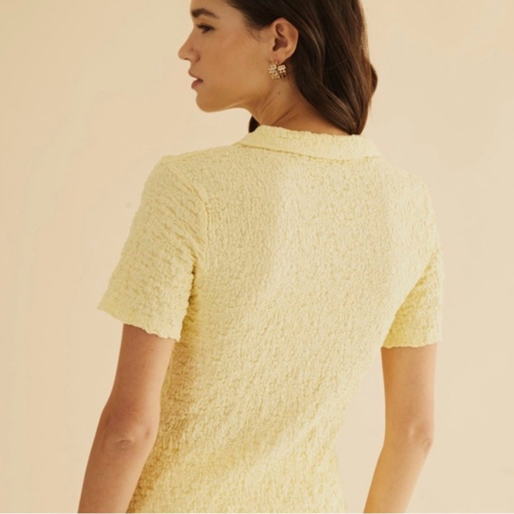 825. Easel Yellow Textured Button-Up Women's Top