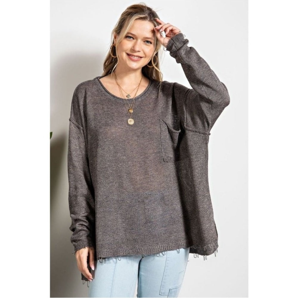 829. Easel Women's Gray Long Sleeve Sweater Top