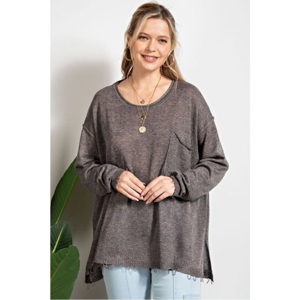 829. Easel Women's Gray Long Sleeve Sweater Top