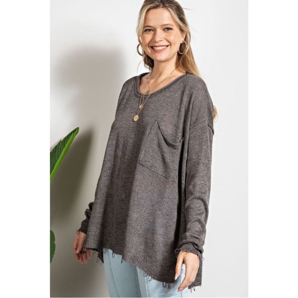 829. Easel Women's Gray Long Sleeve Sweater Top