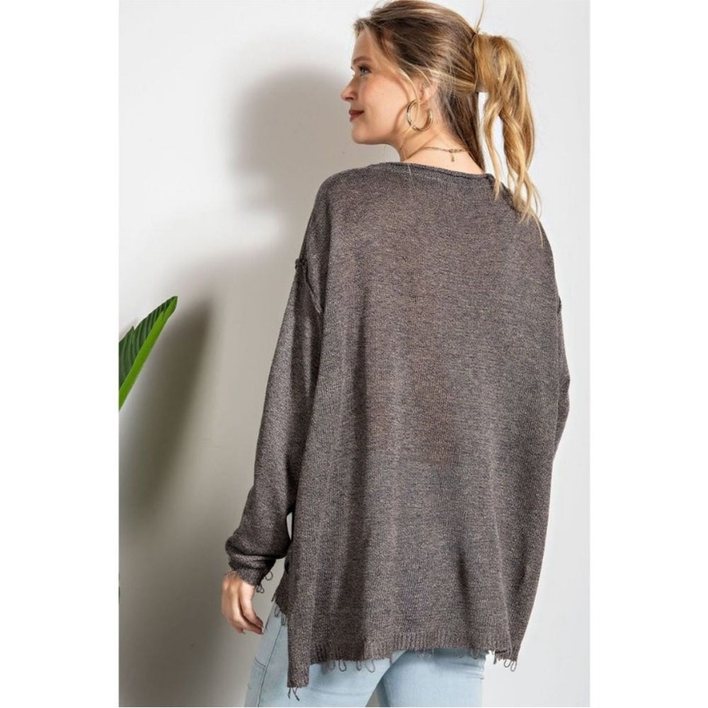 829. Easel Women's Gray Long Sleeve Sweater Top
