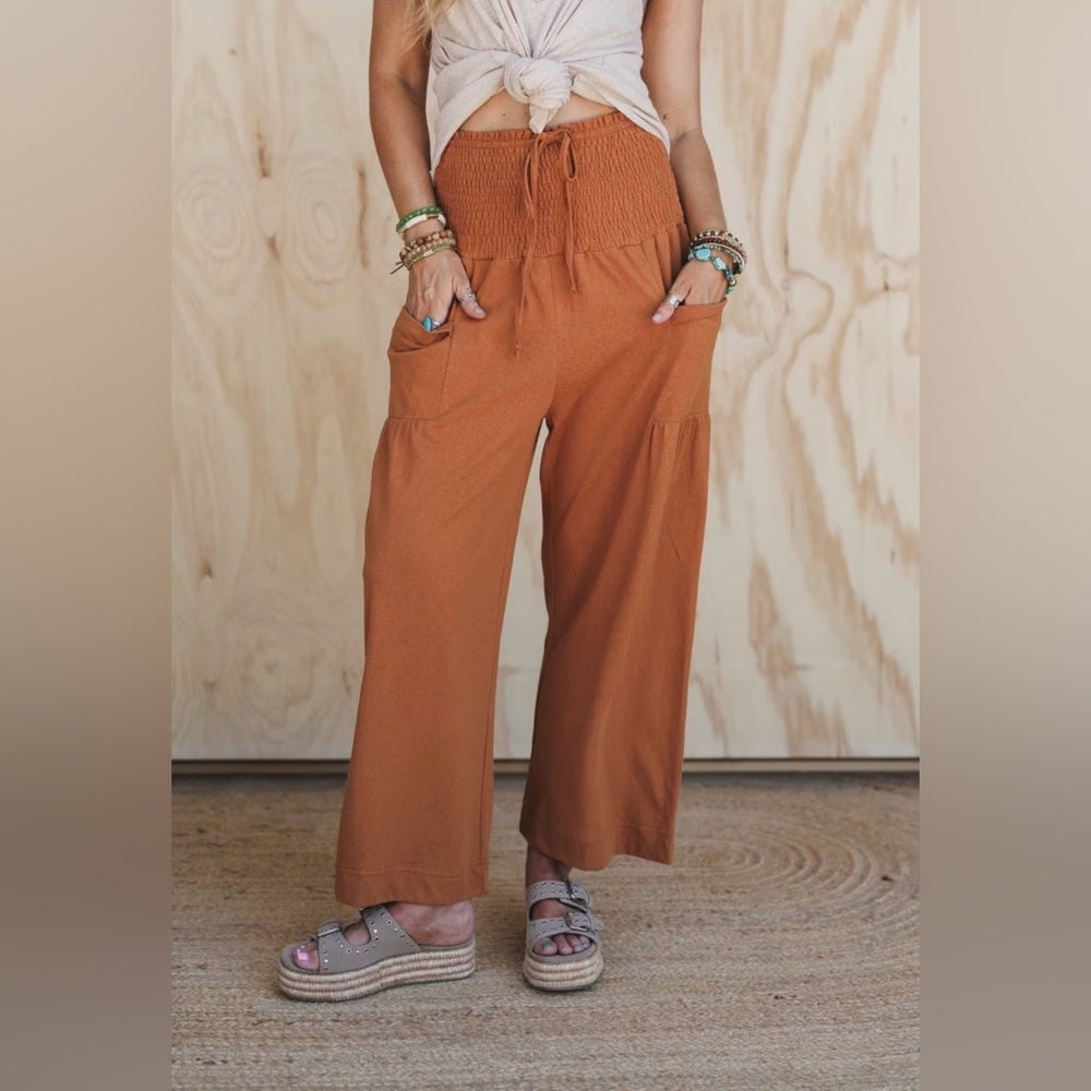 832. Easel Wide-Leg Pants Front Pocket in Rust