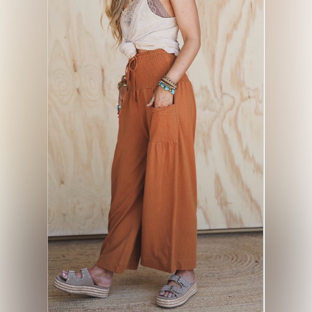 832. Easel Wide-Leg Pants Front Pocket in Rust
