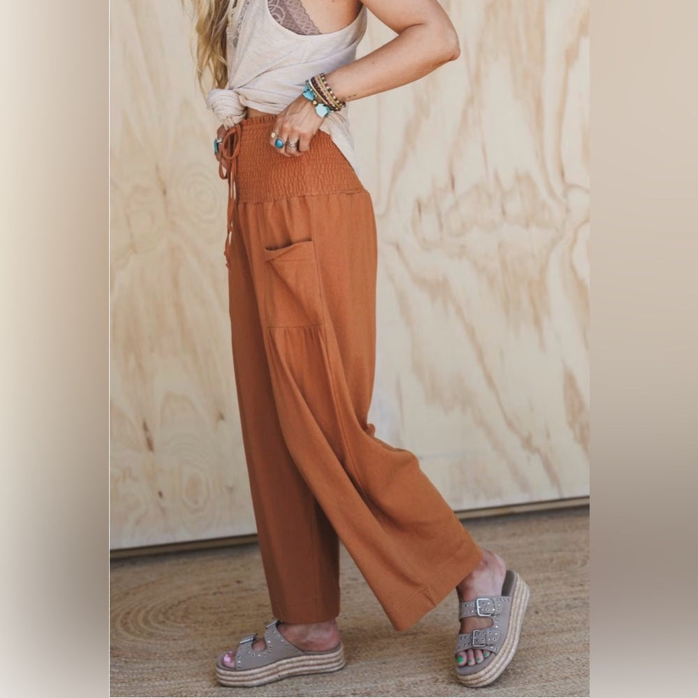 832. Easel Wide-Leg Pants Front Pocket in Rust