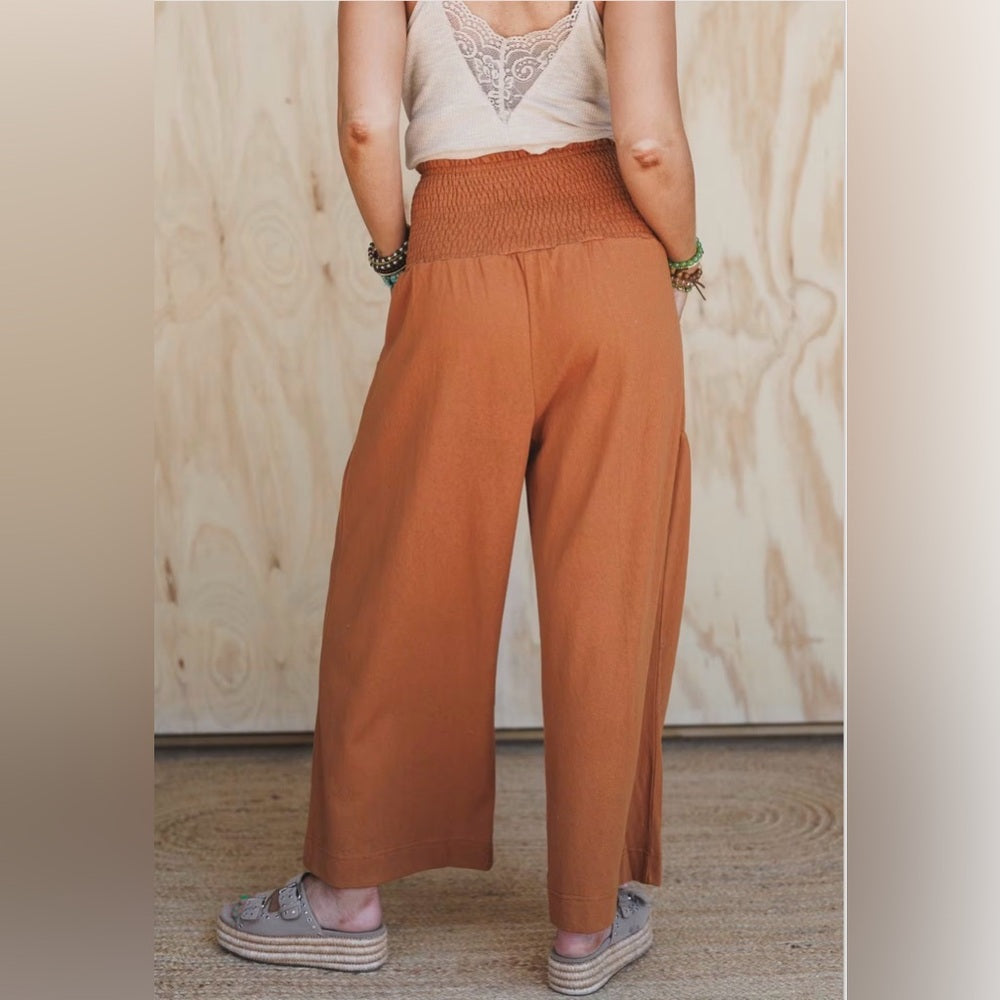 832. Easel Wide-Leg Pants Front Pocket in Rust