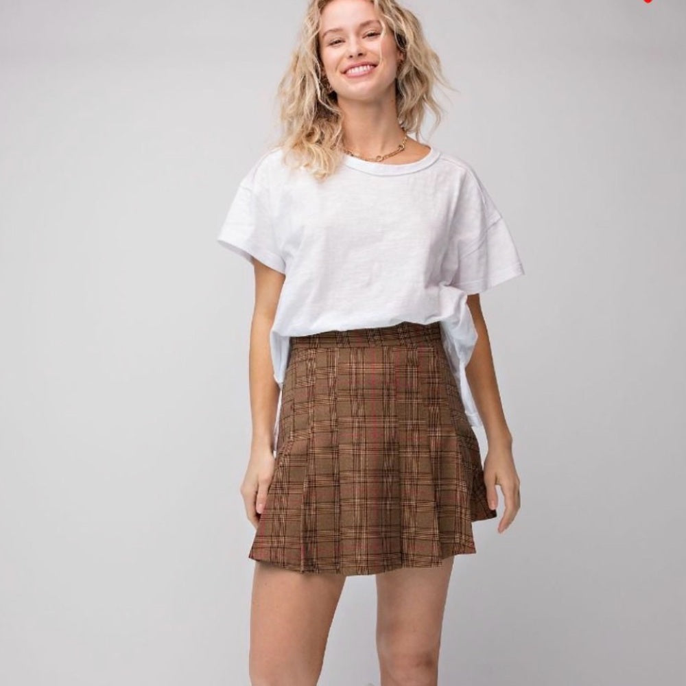 835. Easel Plaid Brown Skirt