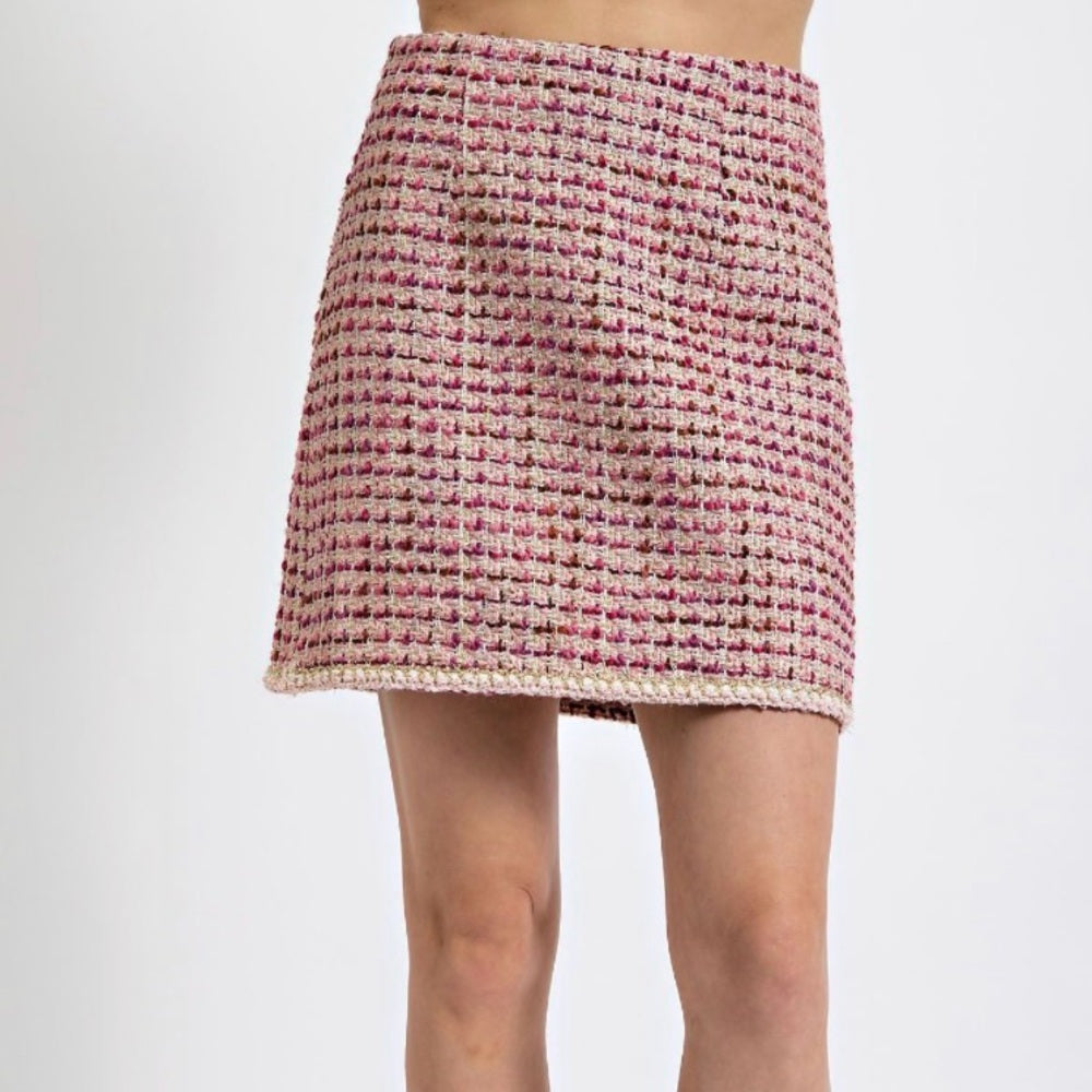 838. Easel Chic Tweed Pink Skirt
