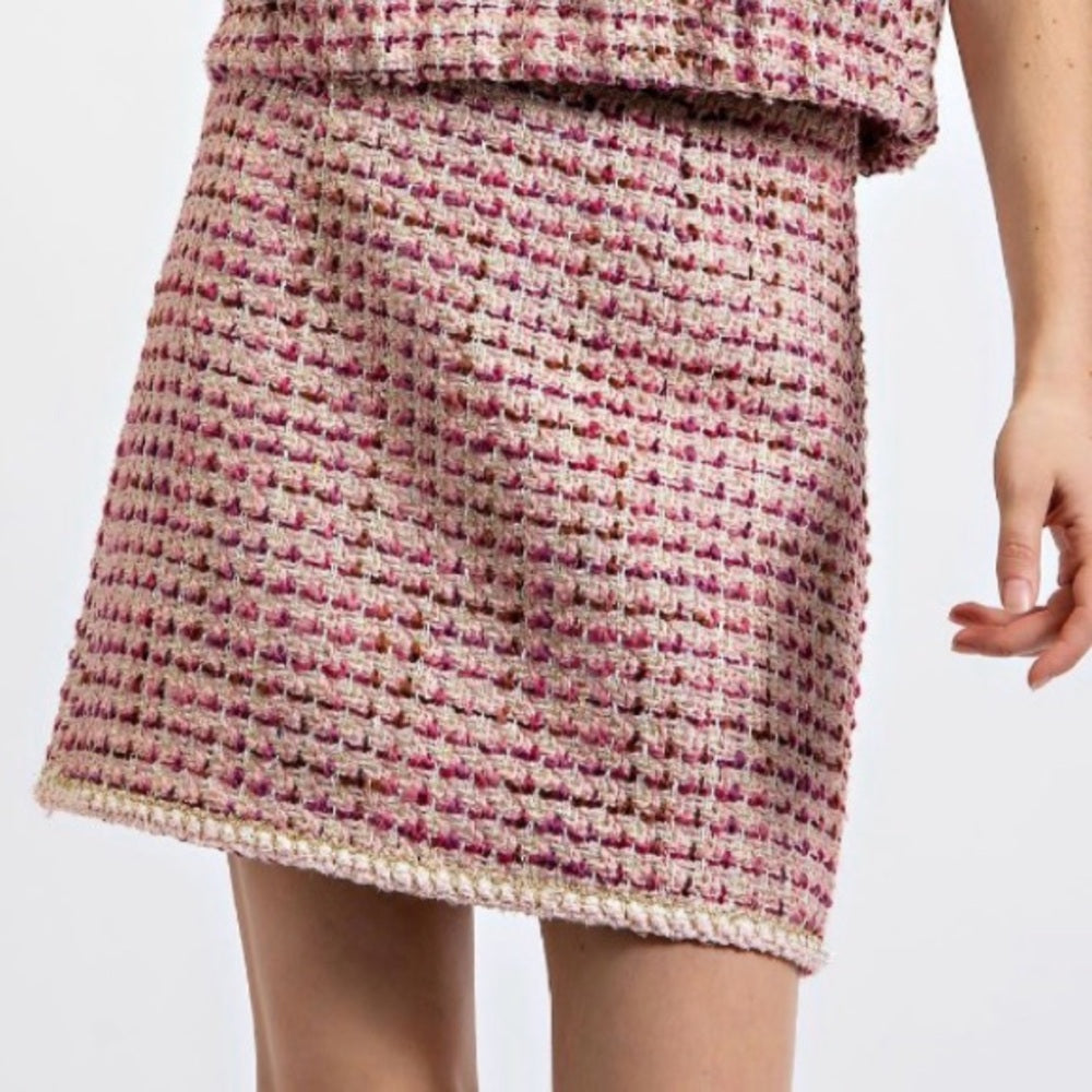 838. Easel Chic Tweed Pink Skirt