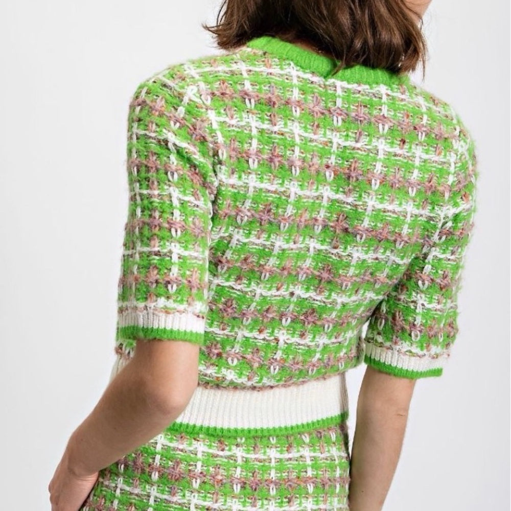 839. Easel Green and White Tweed Skirt & Top Set