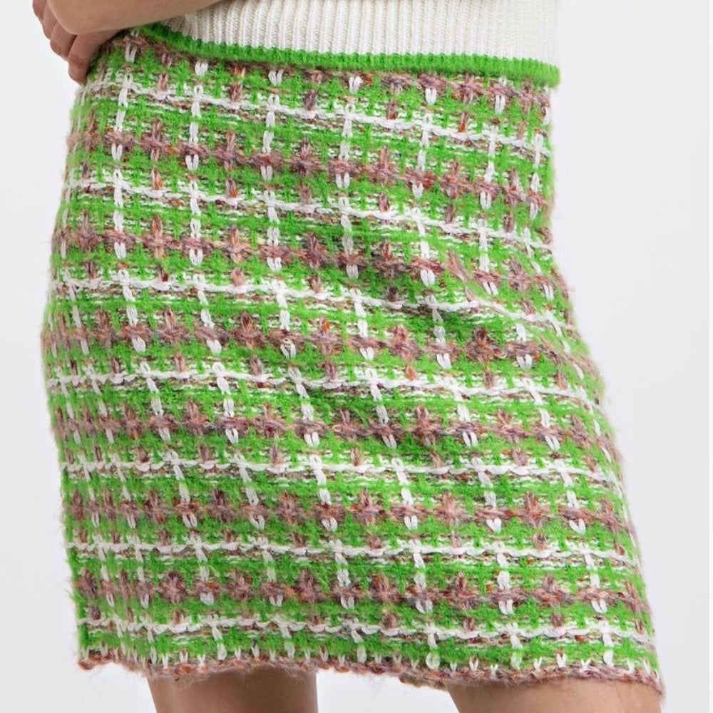 839. Easel Green and White Tweed Skirt & Top Set
