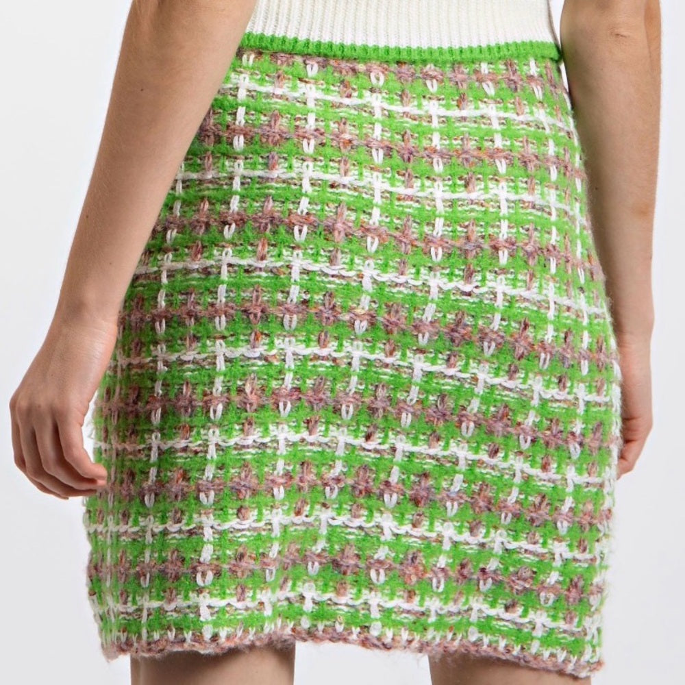 839. Easel Green and White Tweed Skirt & Top Set