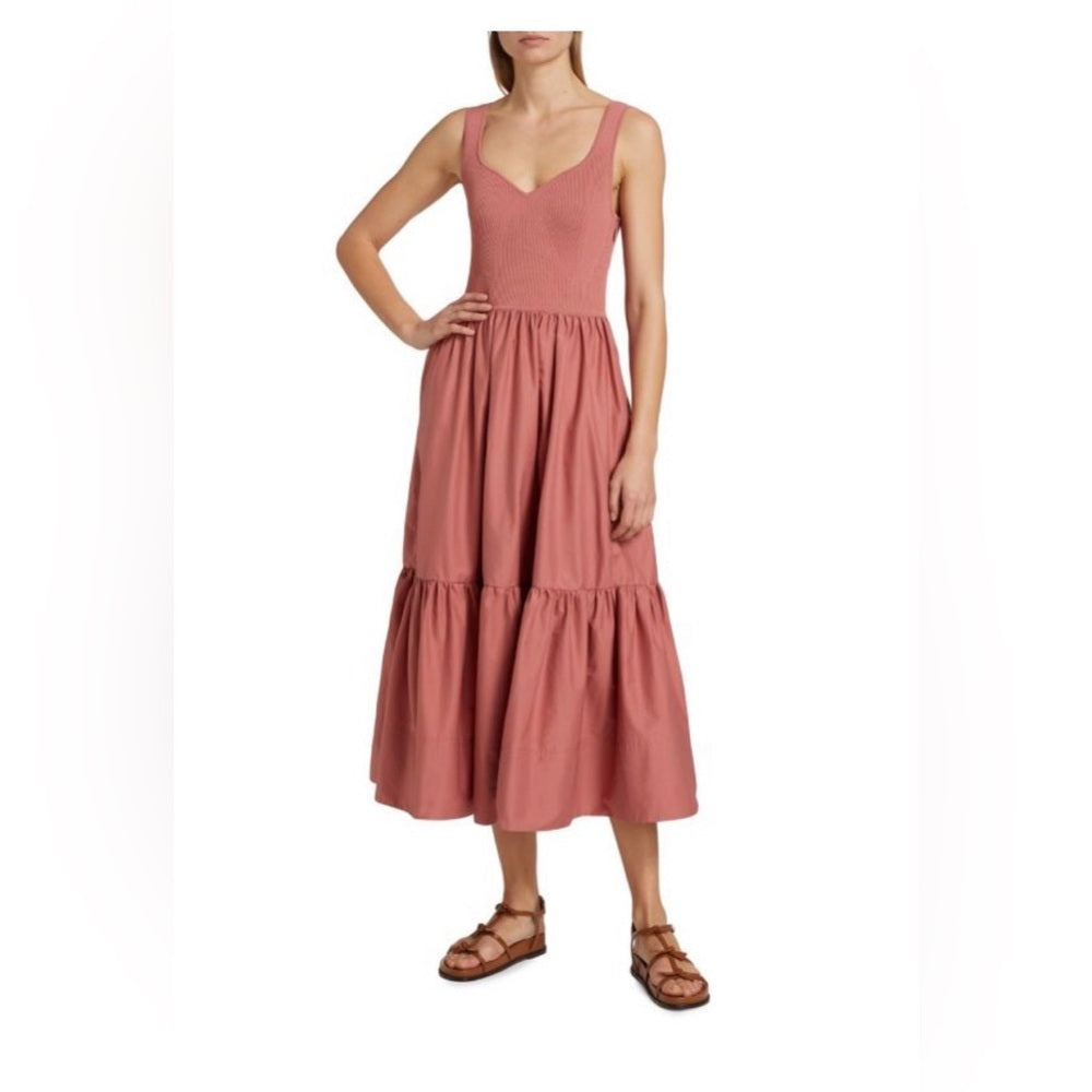 847. Easel Salmon Mixed Media Sleeveless Dress