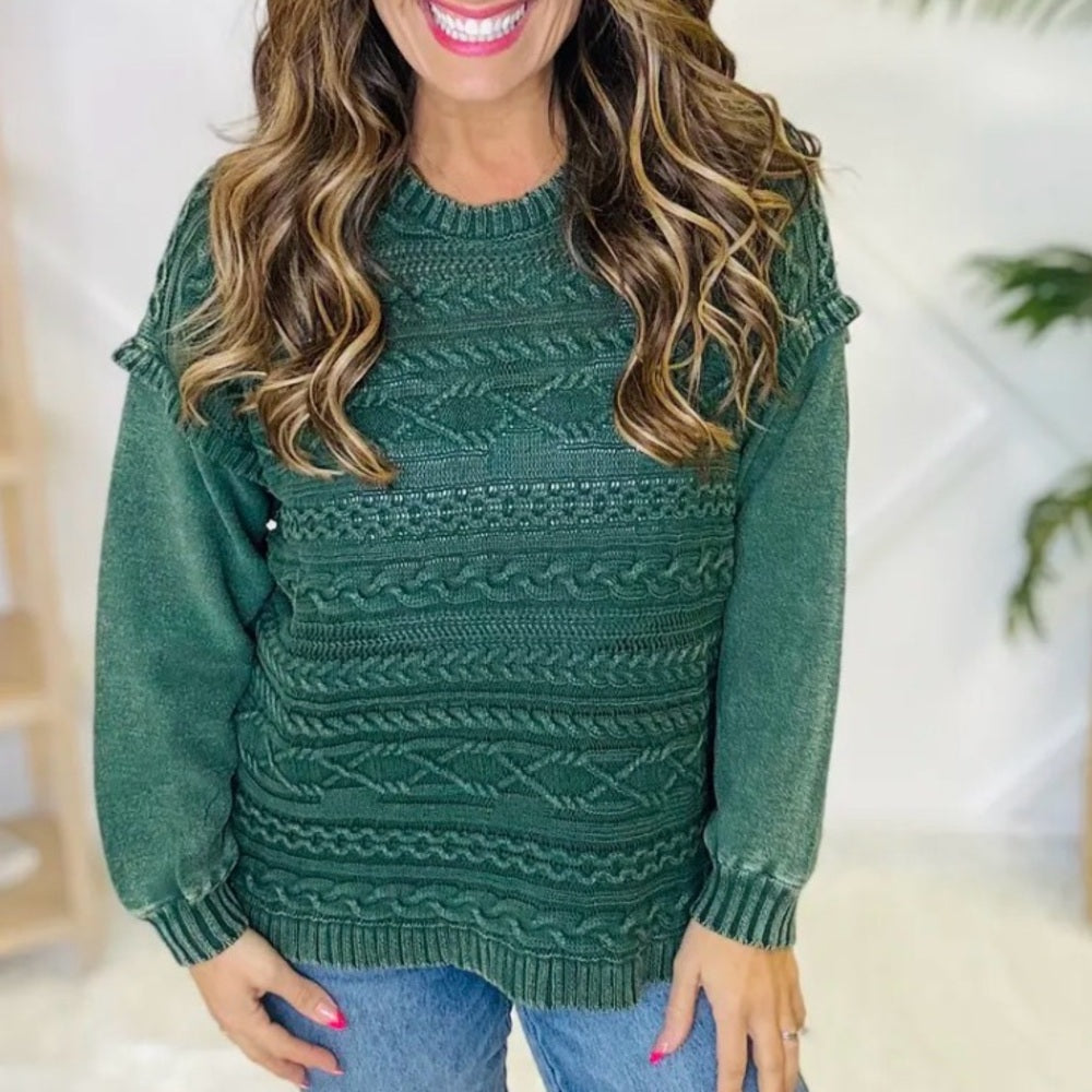 855. Easel Green Cable Knit Sweater