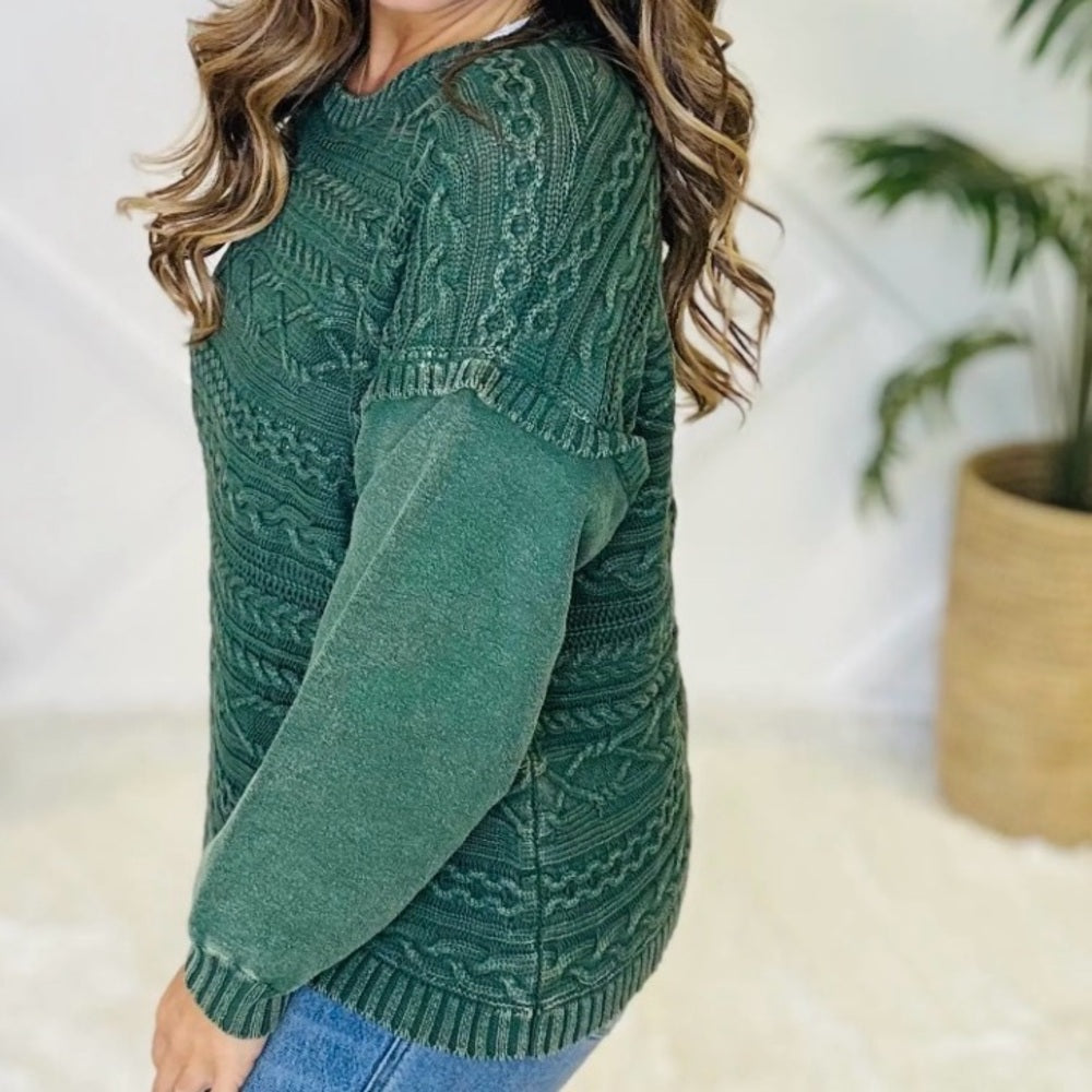 855. Easel Green Cable Knit Sweater