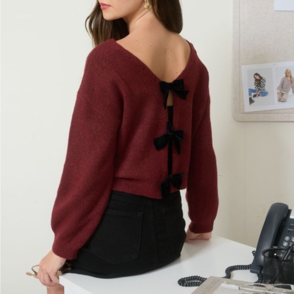 856. Burgundy Sweater with Bow Details