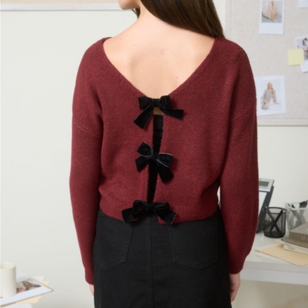 856. Burgundy Sweater with Bow Details