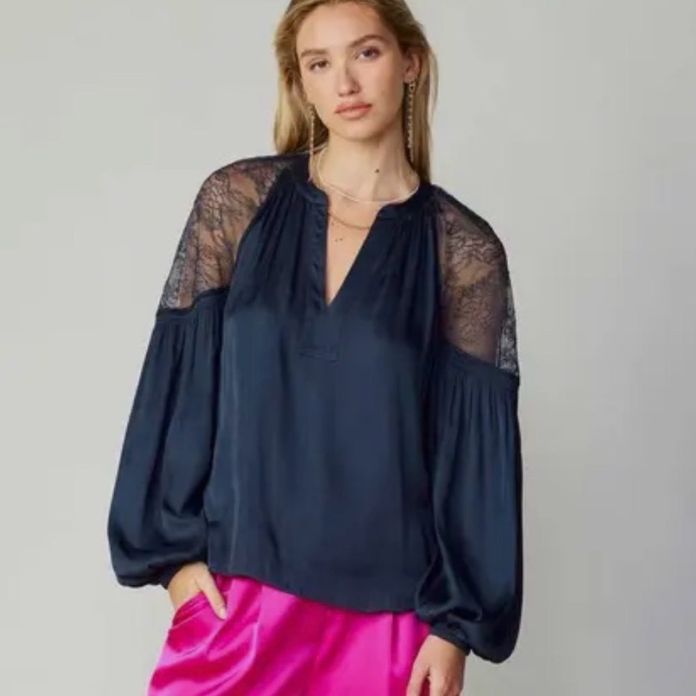 865. Current Air Navy Lace Sleeve Blouse