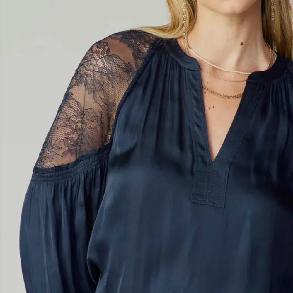 865. Current Air Navy Lace Sleeve Blouse