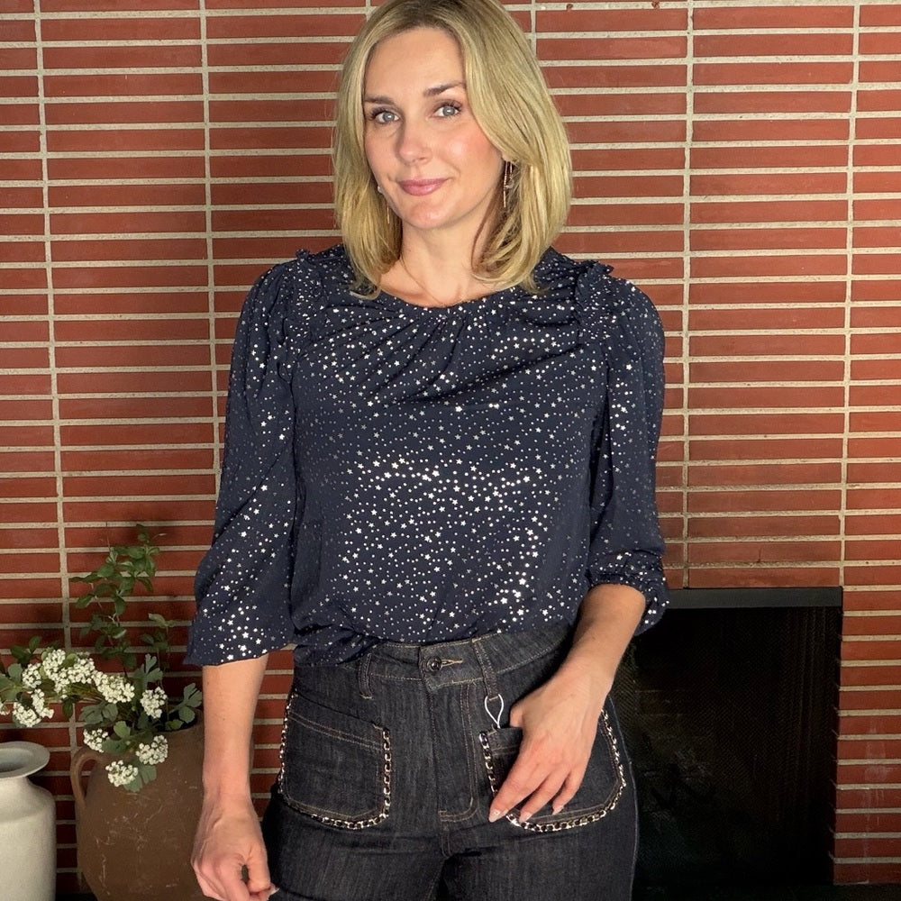 869. Current Air Navy Starry Print Blouse