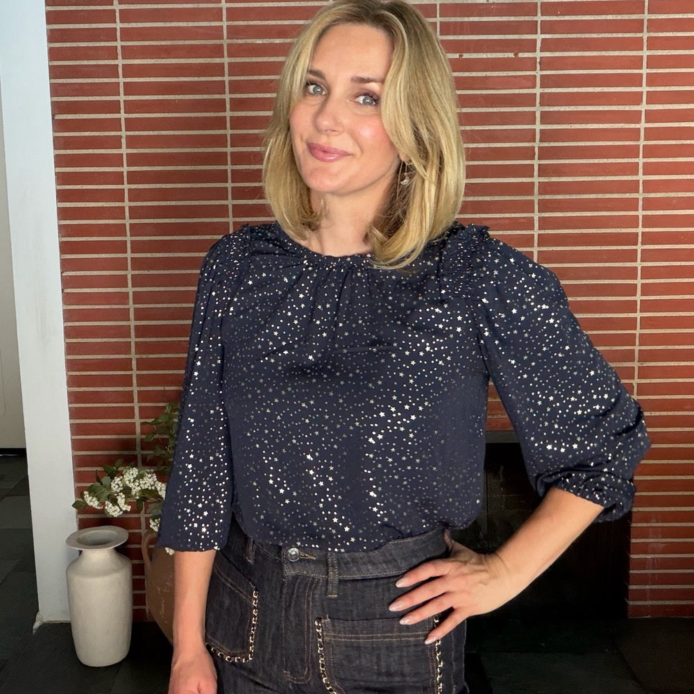 869. Current Air Navy Starry Print Blouse