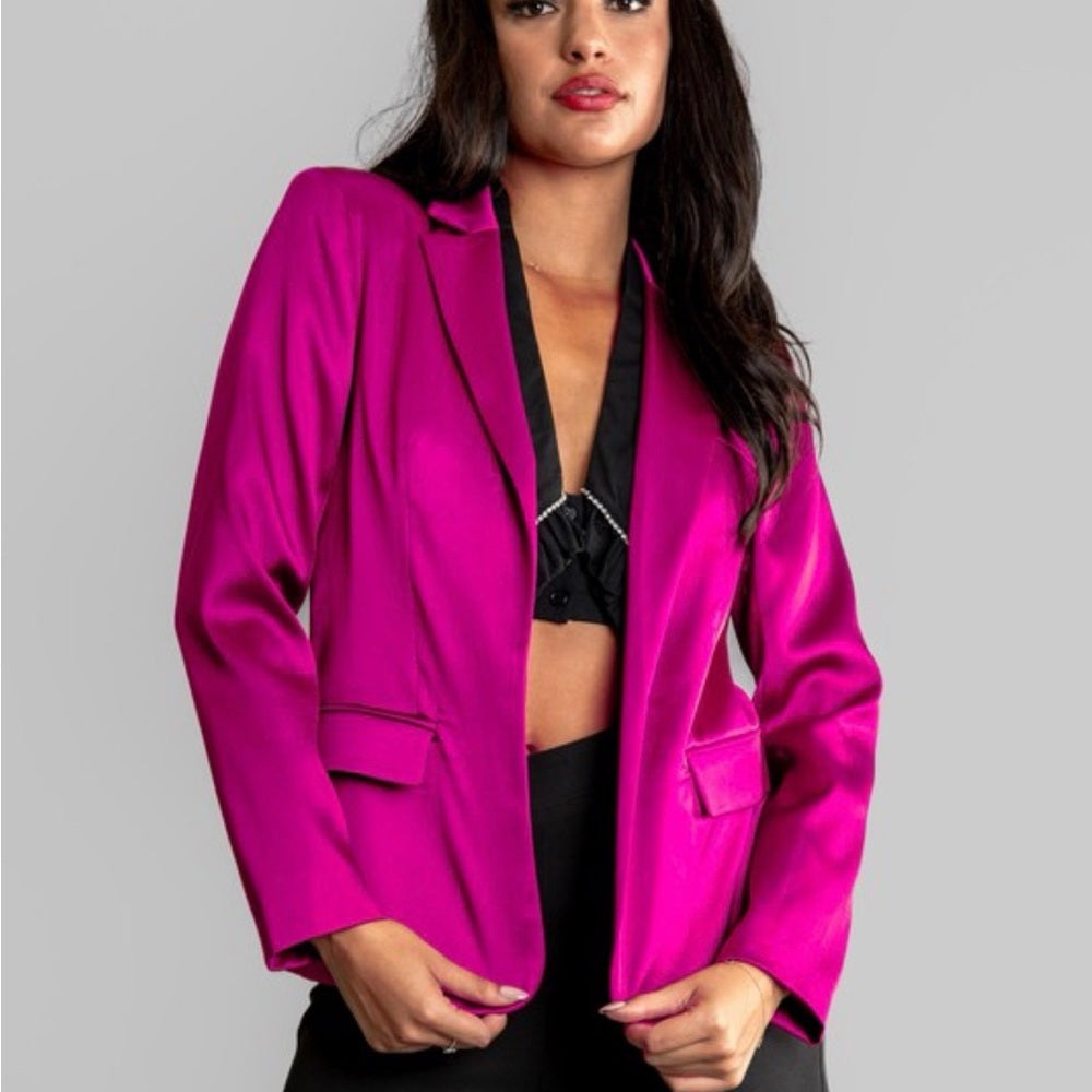874. Vibrant Magenta Satin Blazer