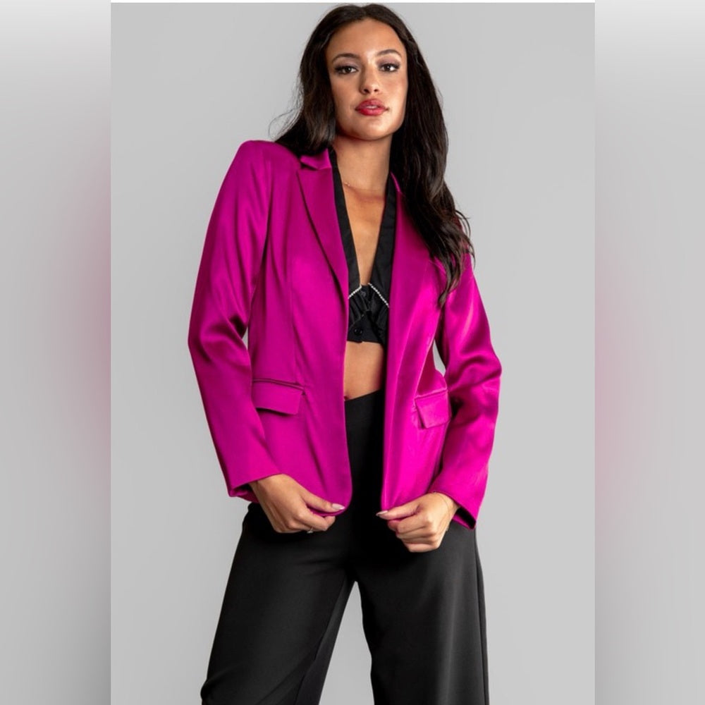 874. Vibrant Magenta Satin Blazer