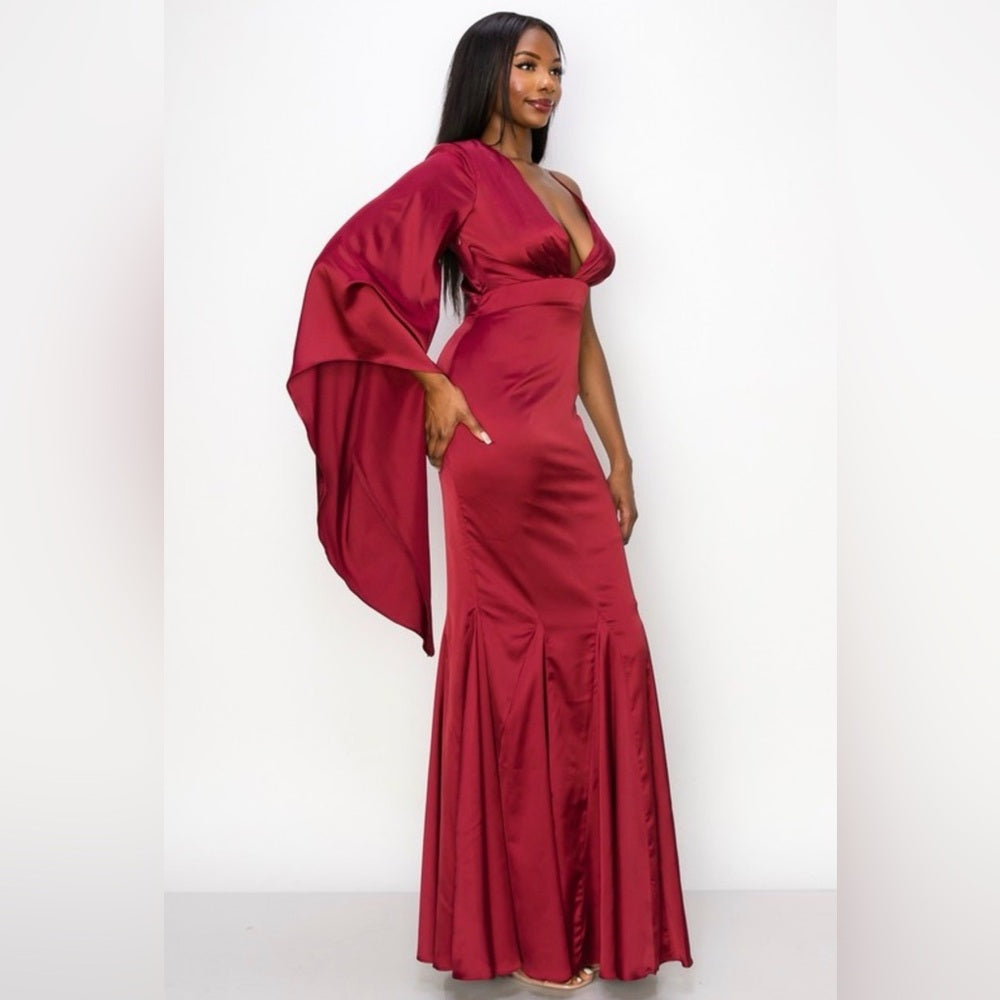 875. Burgundy Red Evening Gown