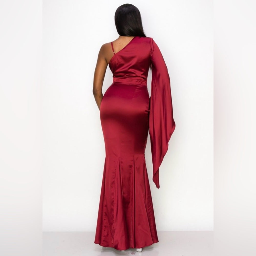 875. Burgundy Red Evening Gown