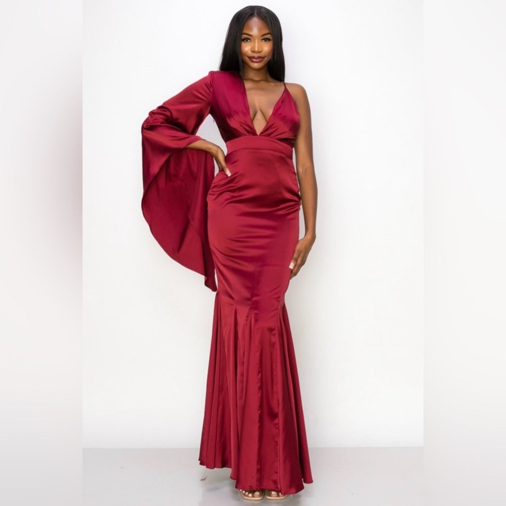 875. Burgundy Red Evening Gown