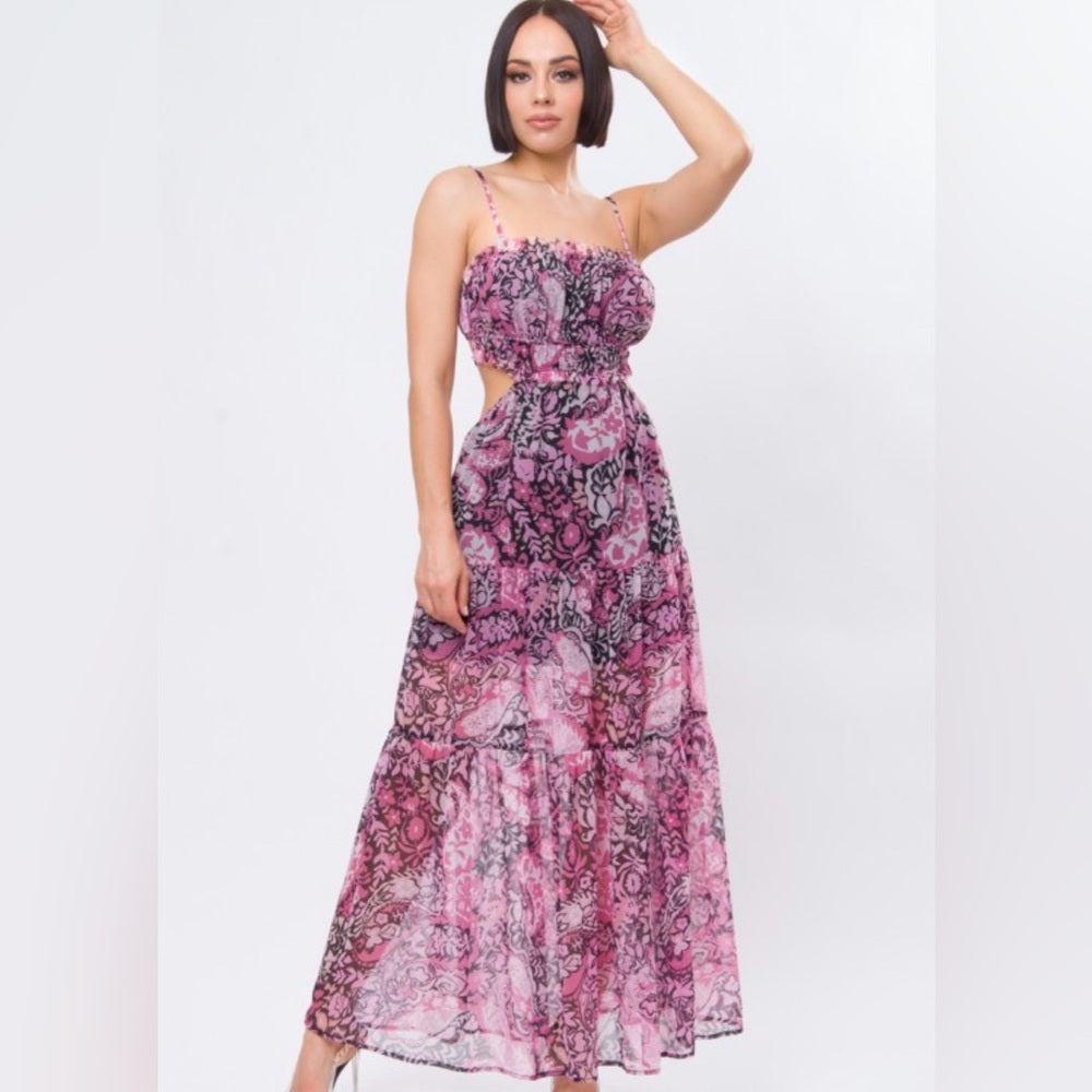876. Pink Floral Cut-Out Maxi Dress
