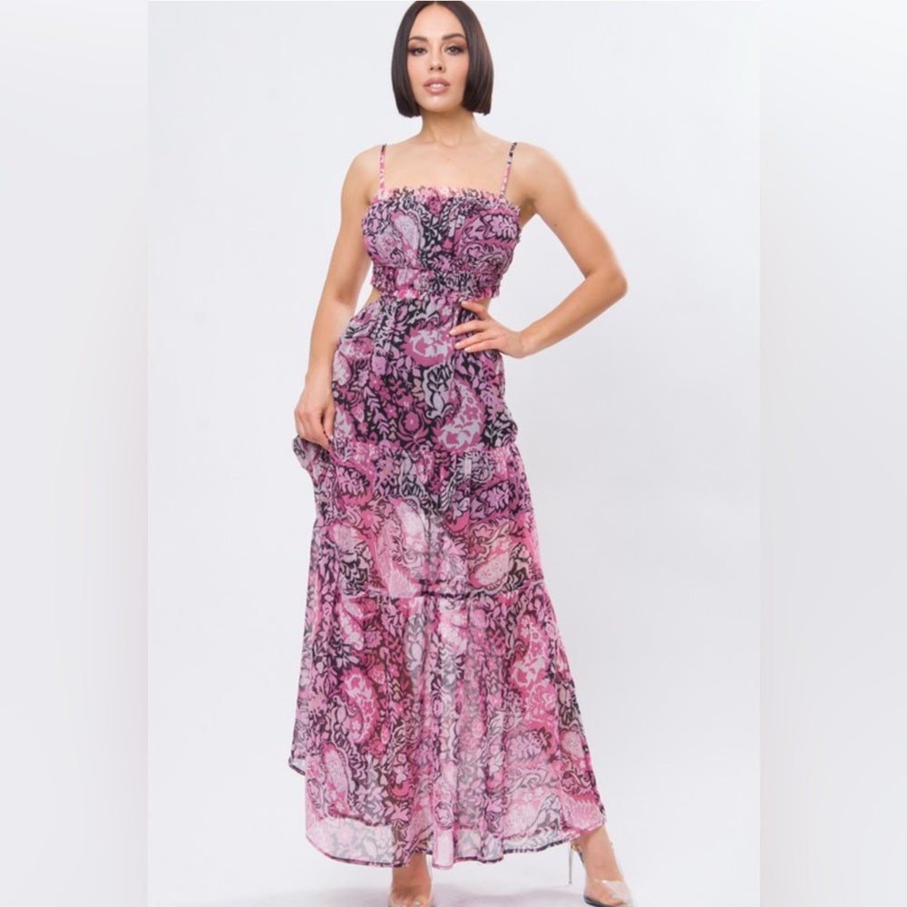 876. Pink Floral Cut-Out Maxi Dress