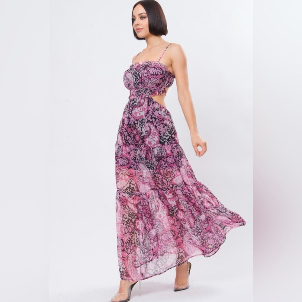 876. Pink Floral Cut-Out Maxi Dress