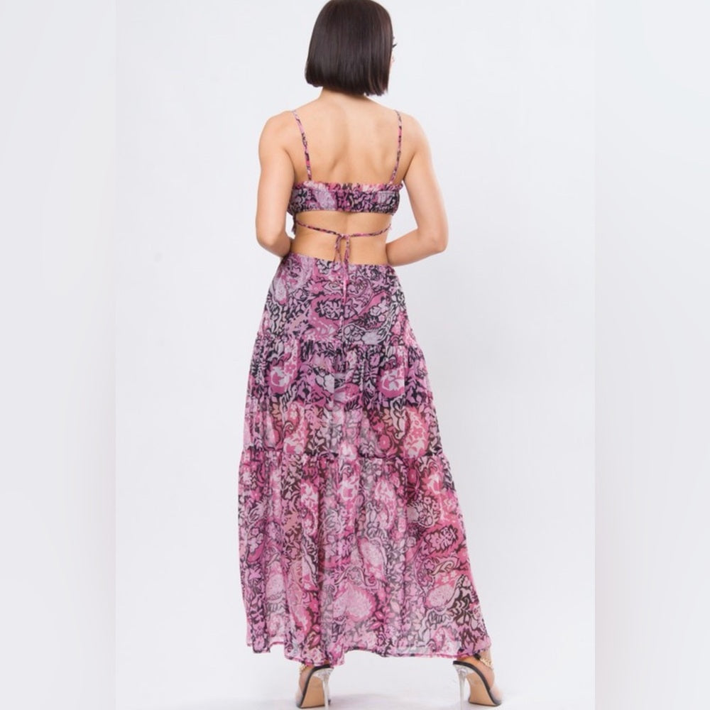 876. Pink Floral Cut-Out Maxi Dress