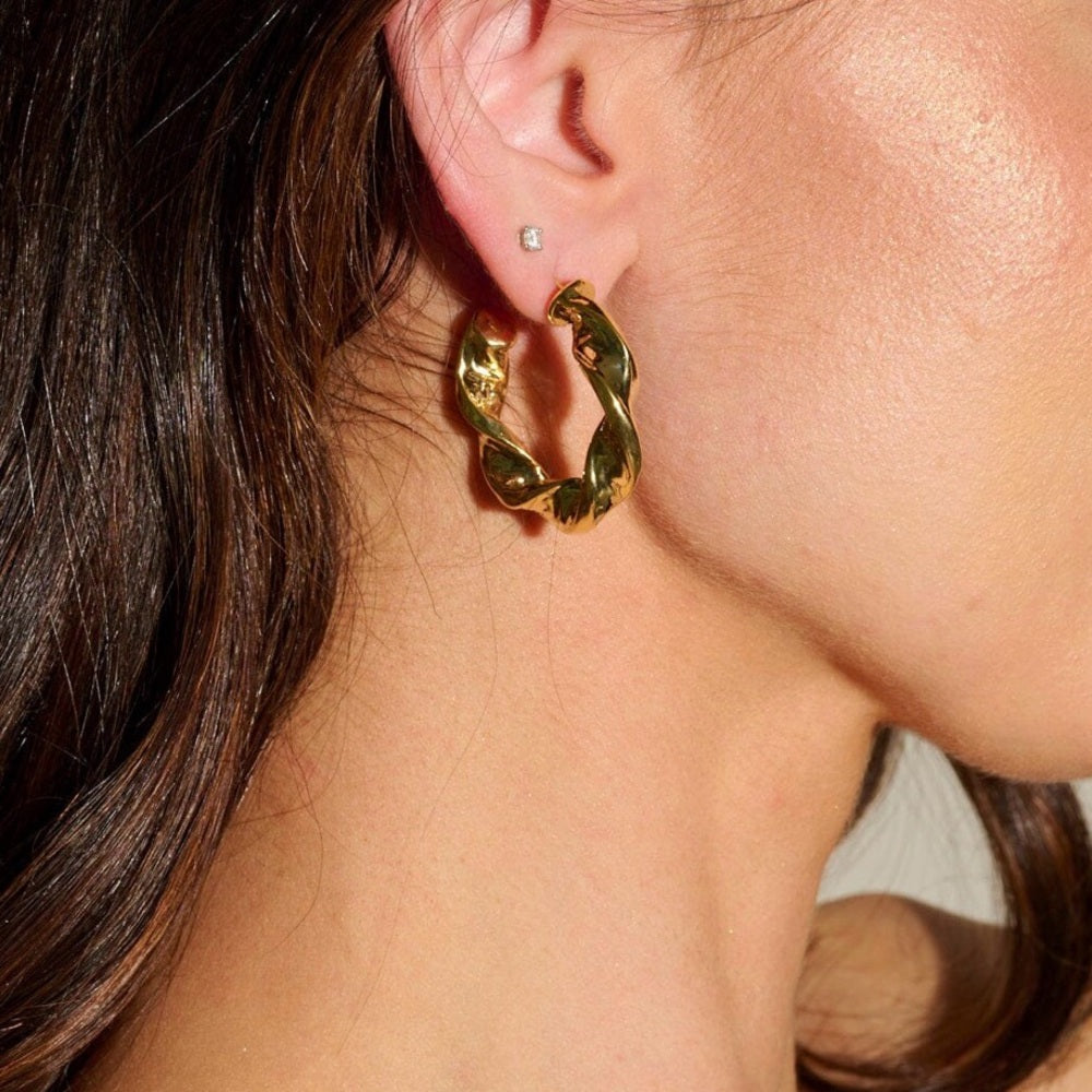 879. Gold Plated Twist Hoop Earrings