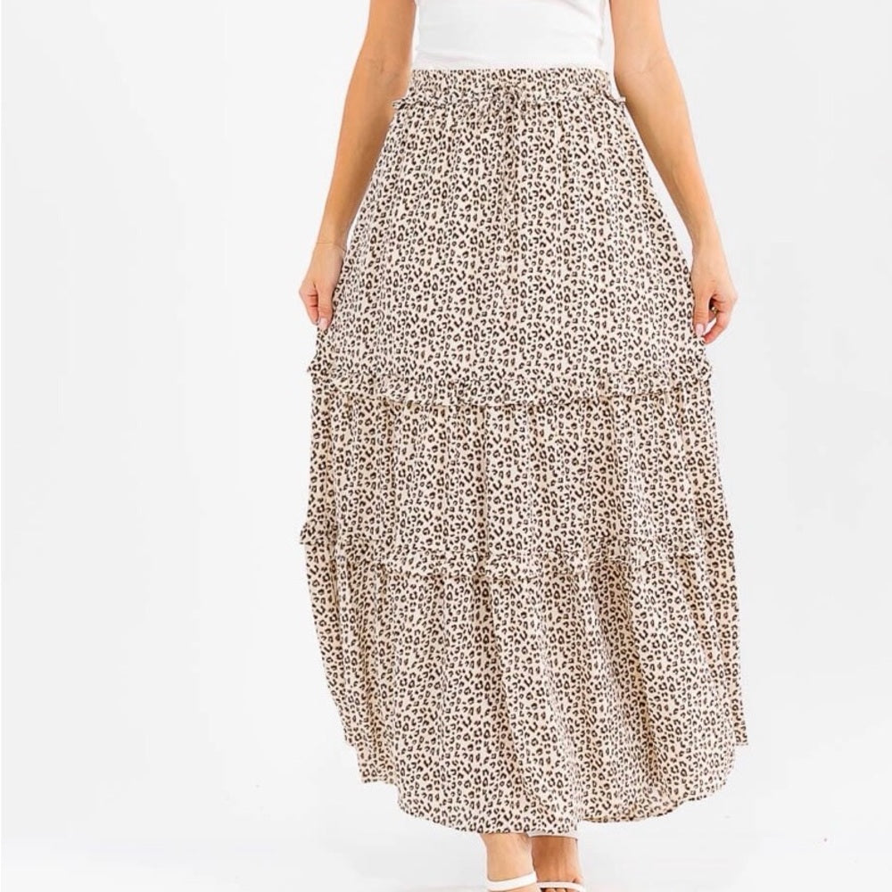 884. Leopard Print Elastic Waist Maxi Skirt