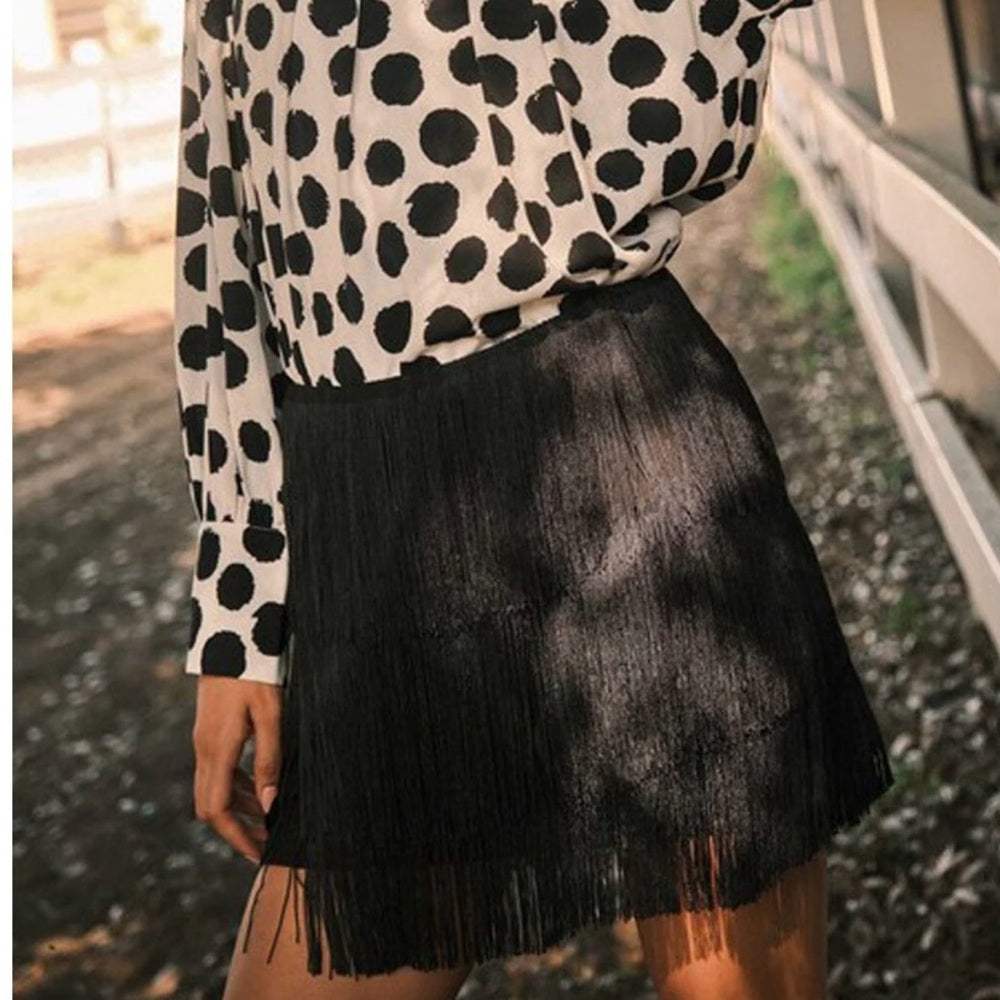 885. Black Fringe Skirt