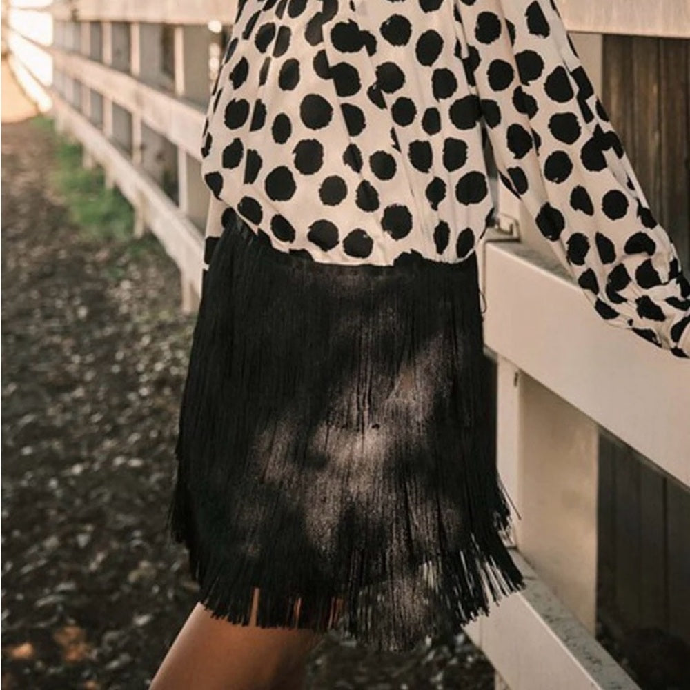 885. Black Fringe Skirt