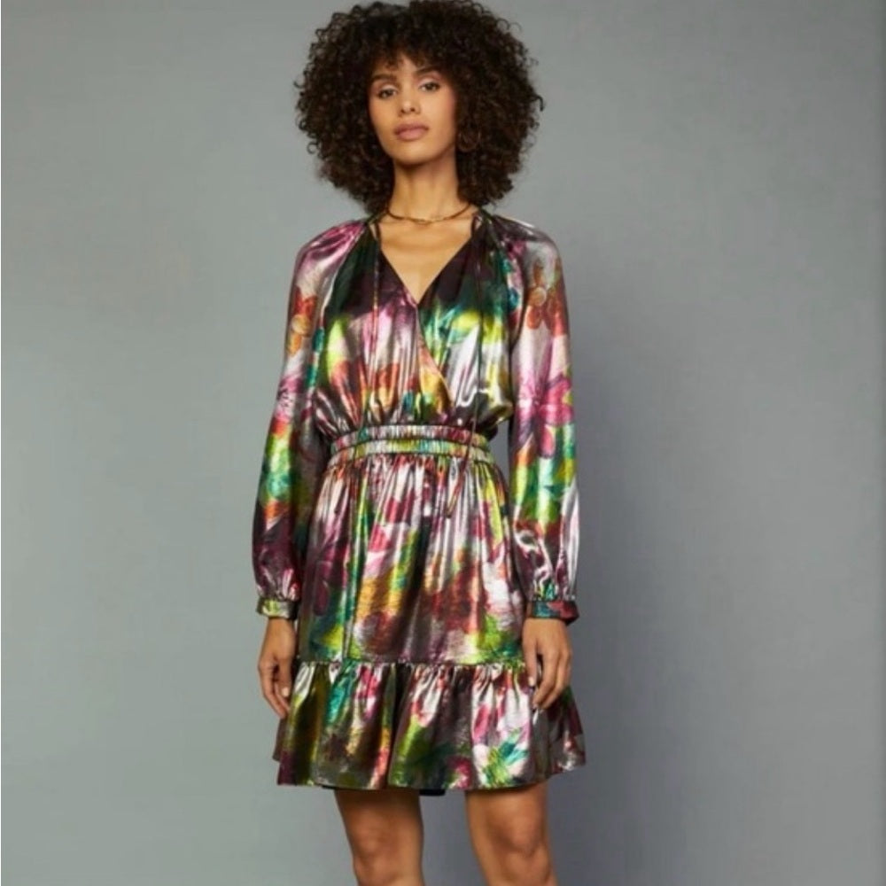 889. Current Air Multicolor Floral Metallic Back Cut Out Dress