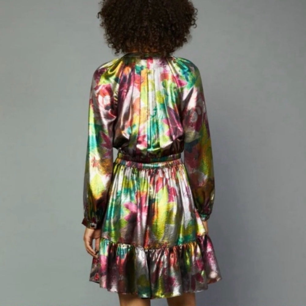 889. Current Air Multicolor Floral Metallic Back Cut Out Dress