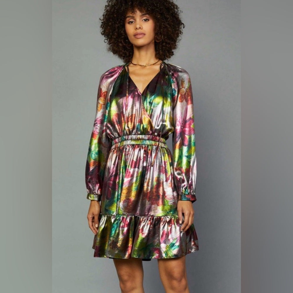 889. Current Air Multicolor Floral Metallic Back Cut Out Dress