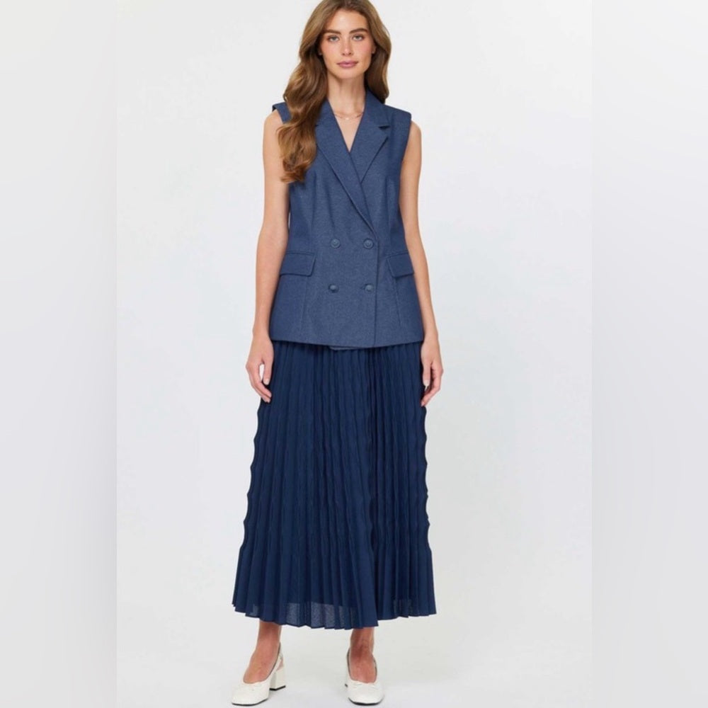 893. Current Air Navy Vest & Pleated Skirt Set