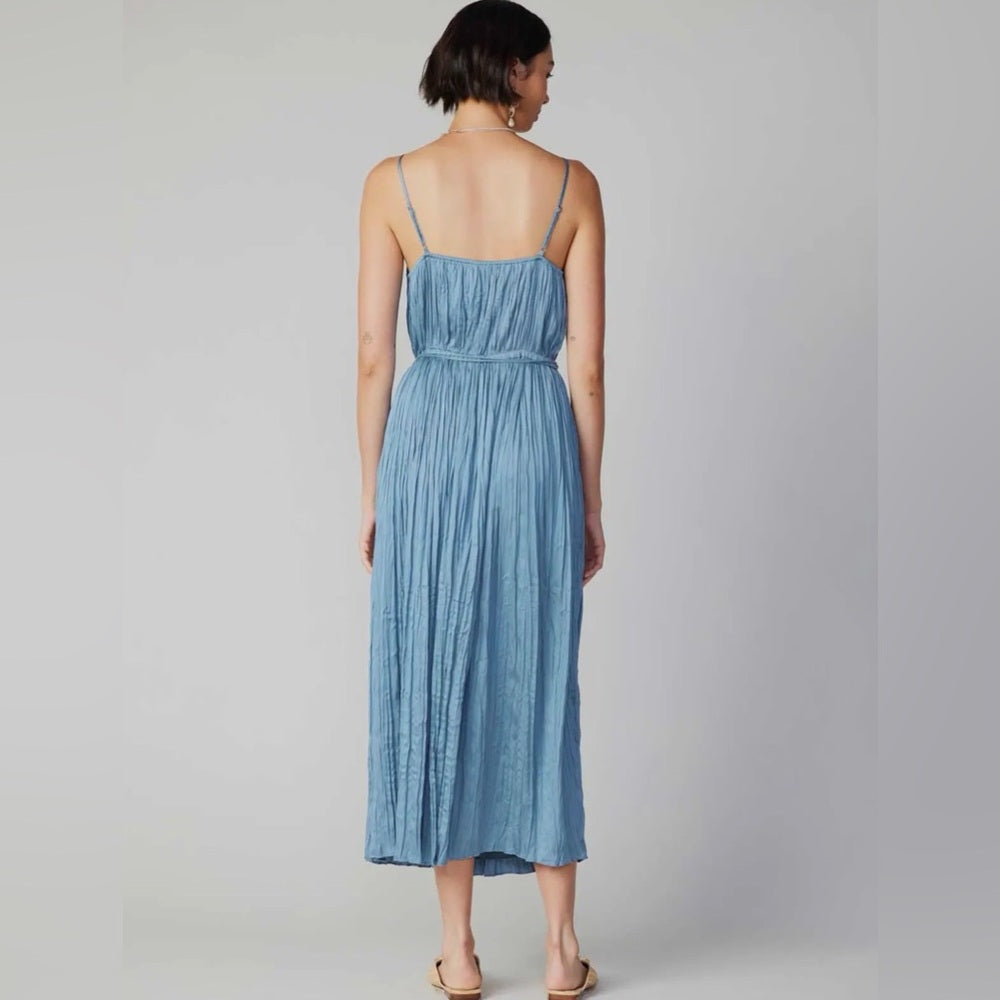 899. Current Air Blue Rosette Pleated Maxi Dress