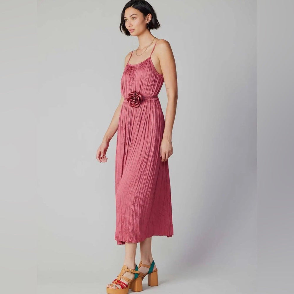 900. Current Air Dusty Pink Rosette Pleated Maxi Dress