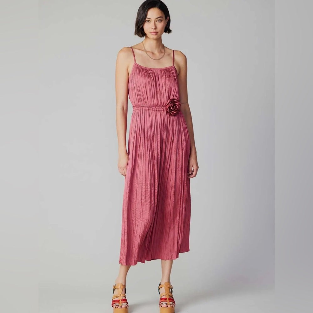 900. Current Air Dusty Pink Rosette Pleated Maxi Dress