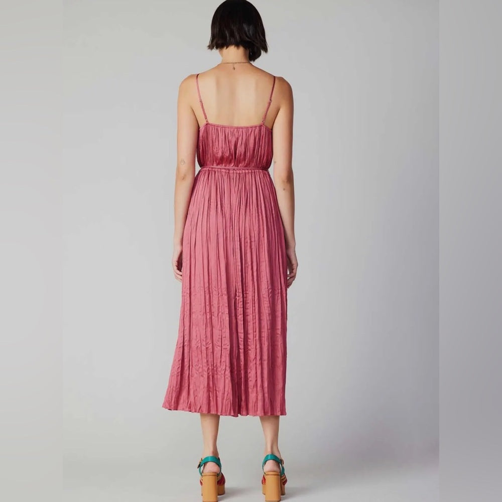 900. Current Air Dusty Pink Rosette Pleated Maxi Dress