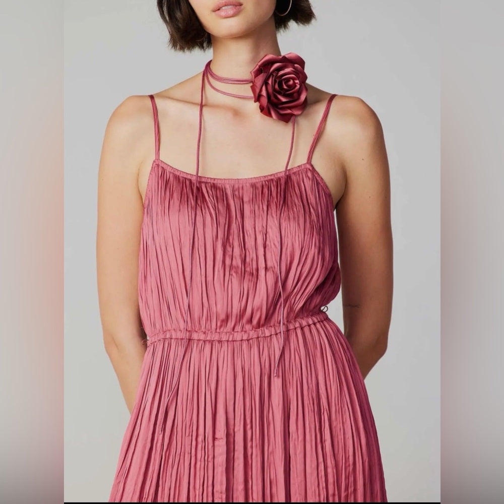 900. Current Air Dusty Pink Rosette Pleated Maxi Dress