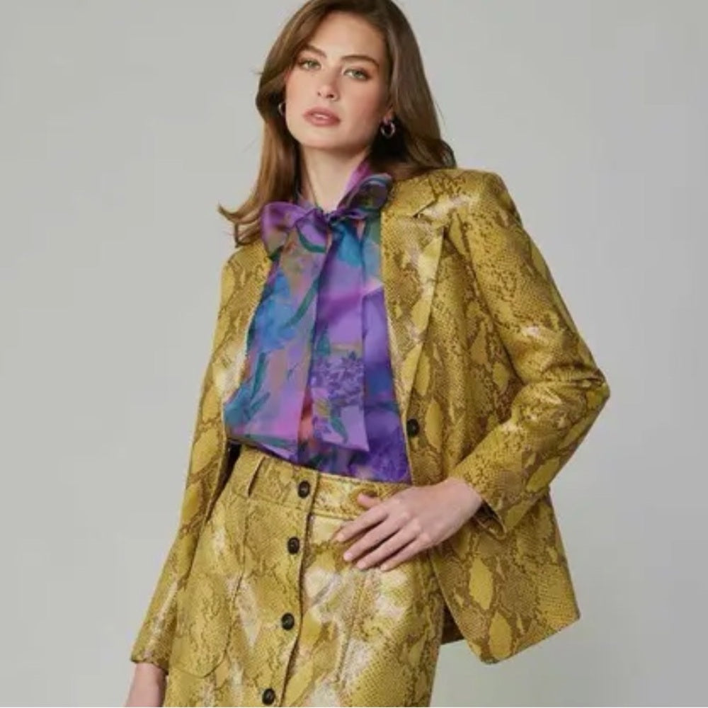 902. Current Air Gold Snake Print Blazer Jacket