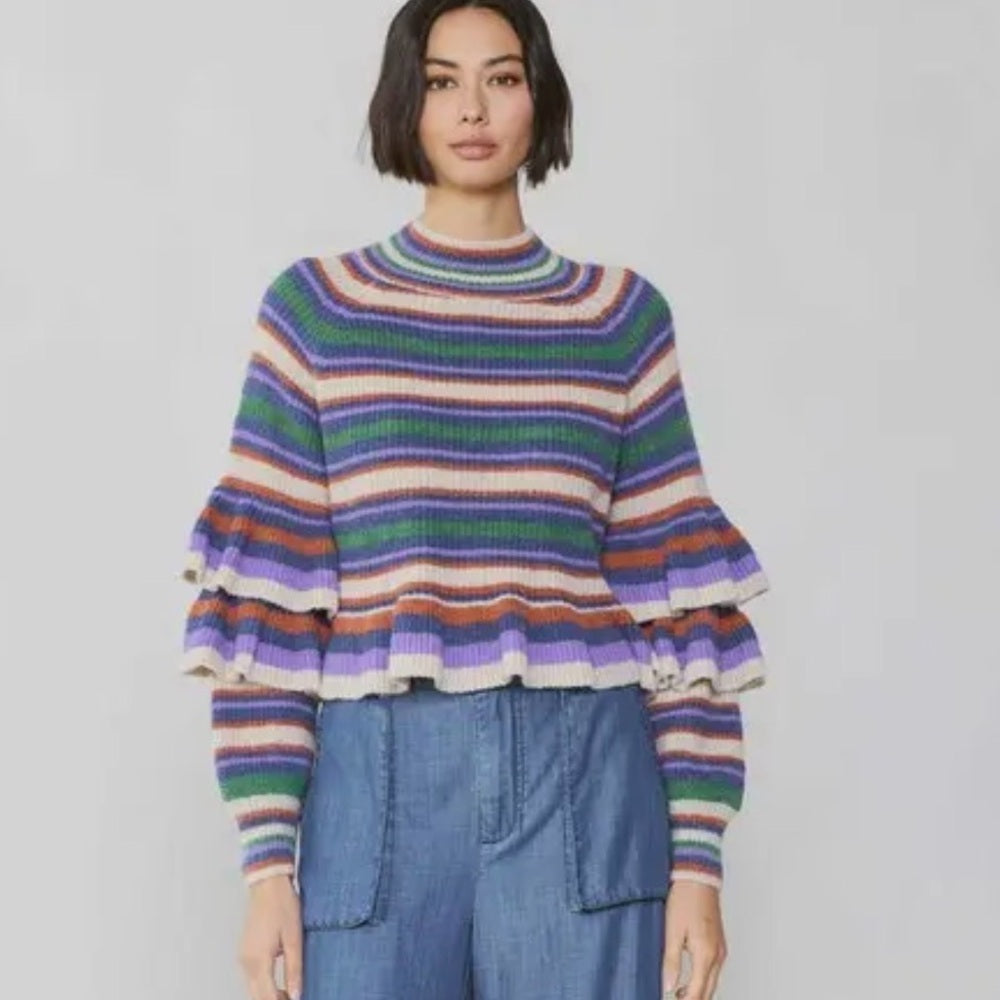 903. Current Air Striped Multicolor Ruffle Sweater