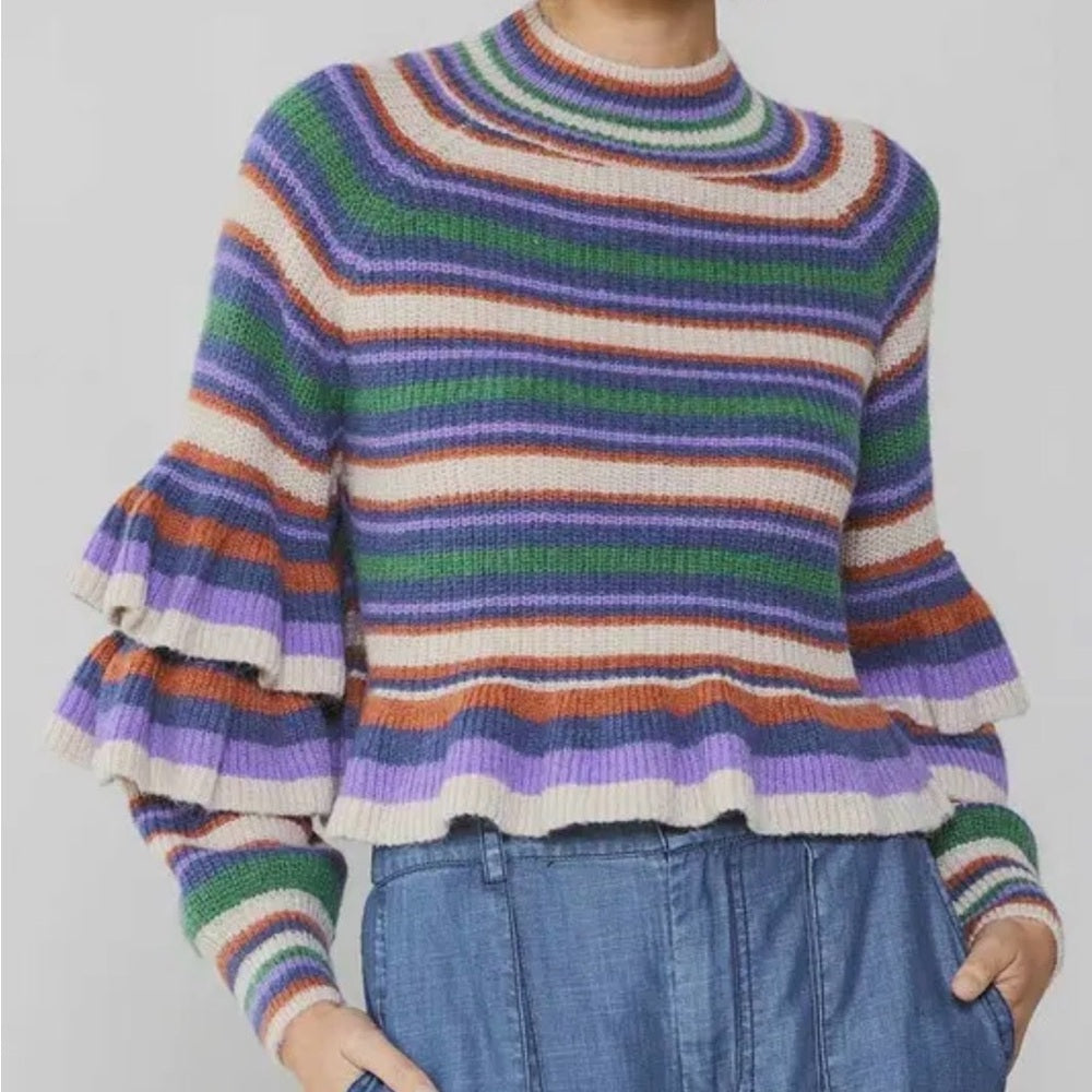 903. Current Air Striped Multicolor Ruffle Sweater